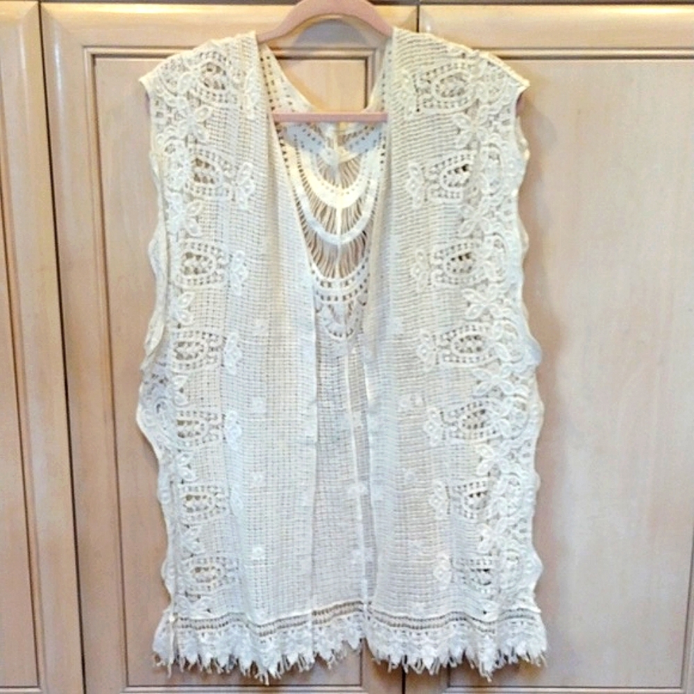 Anthropologie x Evelyn K. Crochet Split Vest Kimono Cover Up - Picture 8 of 11